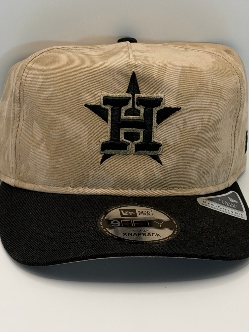 Houston Astro New Era 9FIFTY A-Frame Precurved Snapback Hat Cap Khaki Black